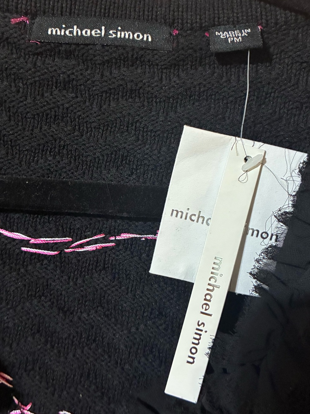 Michael Simon Cardigan Sweater Size PM Petite Small Women's Black Ruffle Stripe - Picture 4 of 4